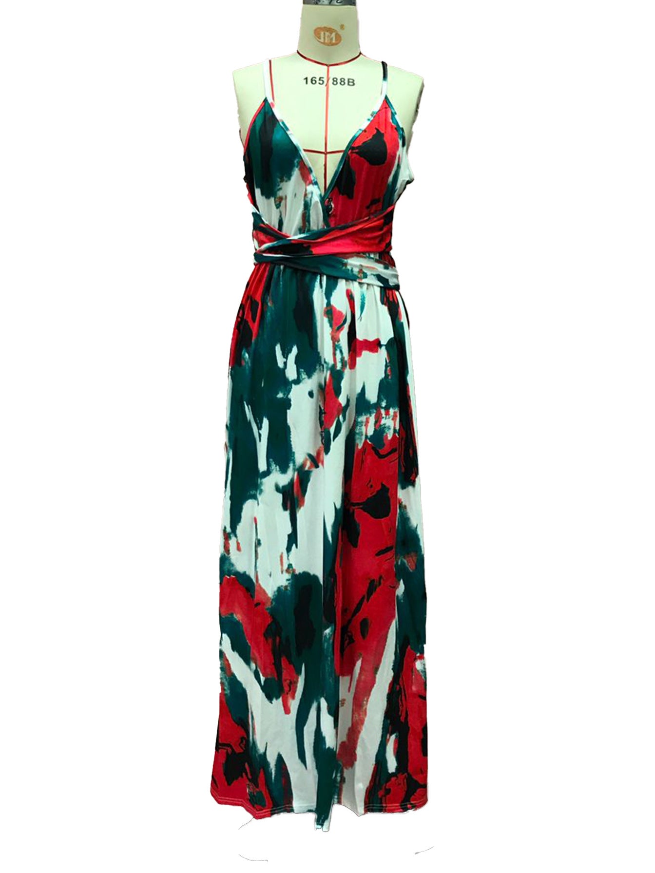 2025 Cross-Border Amazon Spring and Summer New European and American Fashion V Neck Suspender Printed Beach Dress Long Skirt