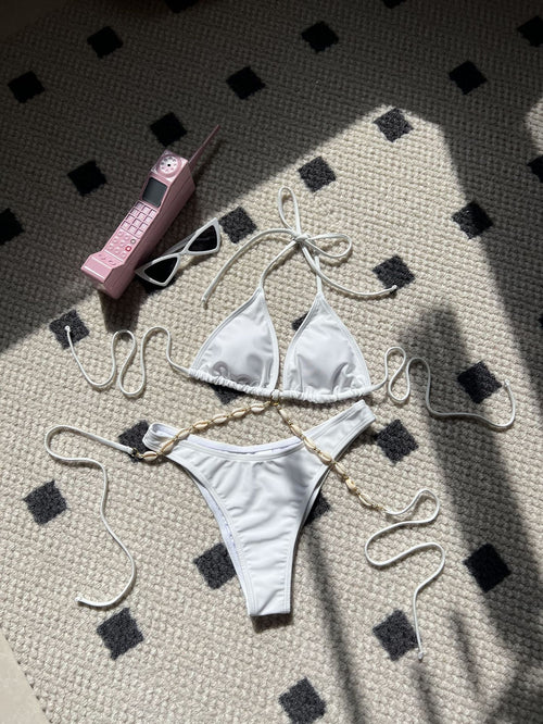2025 European and American Plain New Sexy Shell Chain Swimsuit Swimsuit Bikini Bikini Cross-Border Export