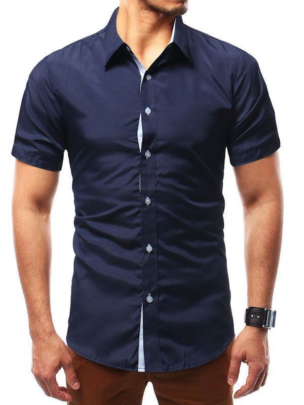 European and American Style Short-Sleeve Men's Shirts for Summer, Cross-Border Trade, Solid Color Trendy Casual Color-Blocked Ice-Feel Shirts, Wholesale