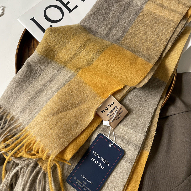 Autumn and Winter Australian Wool Scarf Classic British Scarf Women's Unisex Couple's Warm Scarf
