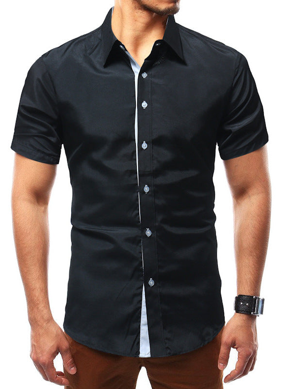 European and American Style Short-Sleeve Men's Shirts for Summer, Cross-Border Trade, Solid Color Trendy Casual Color-Blocked Ice-Feel Shirts, Wholesale