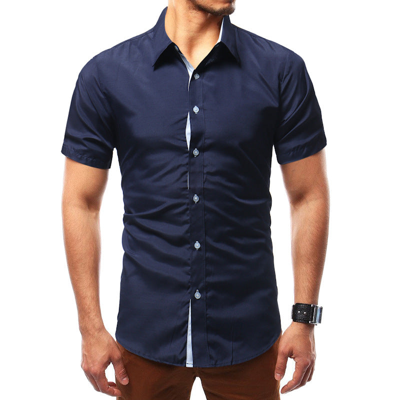 European and American Style Short-Sleeve Men's Shirts for Summer, Cross-Border Trade, Solid Color Trendy Casual Color-Blocked Ice-Feel Shirts, Wholesale