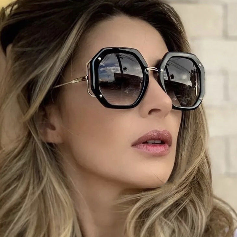 Polygon sunglasses for women, large-frame sunglasses, trendy European