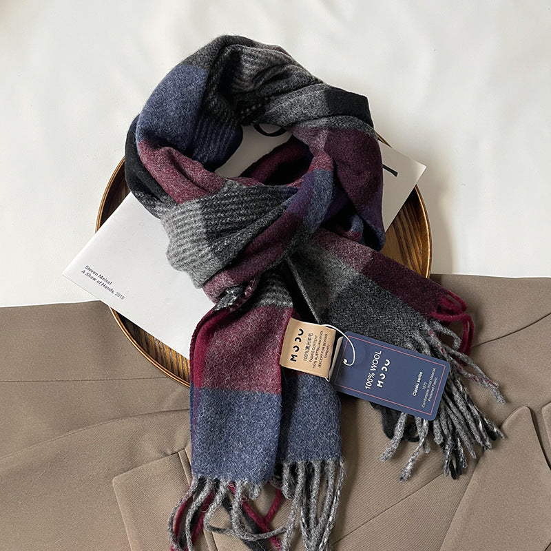 Autumn and Winter Australian Wool Scarf Classic British Scarf Women's Unisex Couple's Warm Scarf