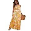 2025 Cross-Border Amazon Spring and Summer New European and American Fashion V Neck Suspender Printed Beach Dress Long Skirt