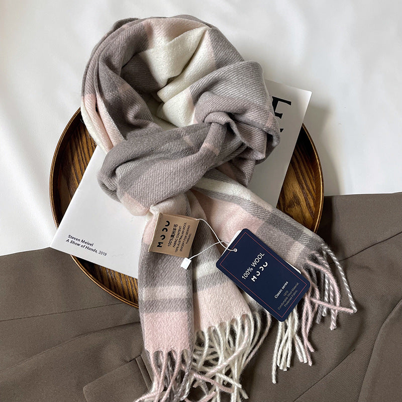 Autumn and Winter Australian Wool Scarf Classic British Scarf Women's Unisex Couple's Warm Scarf