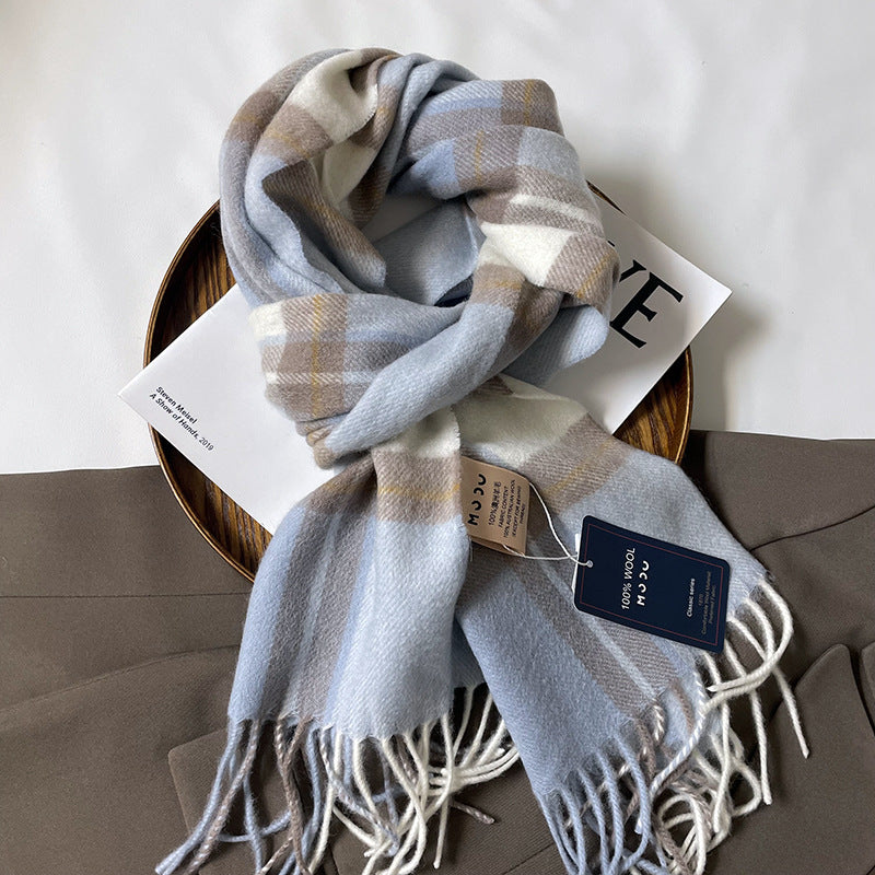 Autumn and Winter Australian Wool Scarf Classic British Scarf Women's Unisex Couple's Warm Scarf