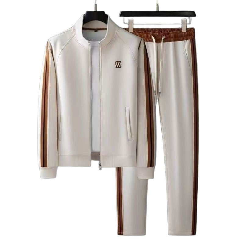 Spring and Autumn New Stand Collar Casual Sports Suit Men's Fashion Sportswear Long-Sleeved Straight Pants Two-Piece Set Trendy Men
