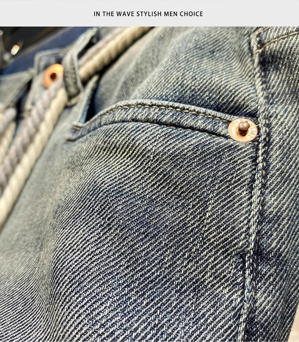 High-End Men's Jeans 2025 Autum New Slim-Fitting Small Straight Pants Trendy Brand Printed Casual Pants for Small Feet
