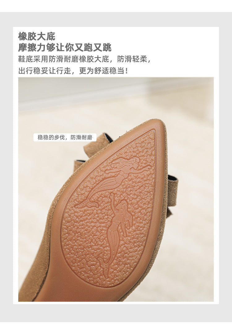 Women's Shallow Slip-On Shoes, 2026 Spring/Summer New Style, Suede with Rhinestones, Comfortable Pointed Toe High Heels, Chunky Heel Loafers