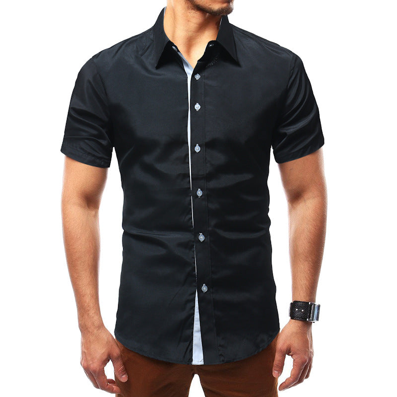 European and American Style Short-Sleeve Men's Shirts for Summer, Cross-Border Trade, Solid Color Trendy Casual Color-Blocked Ice-Feel Shirts, Wholesale