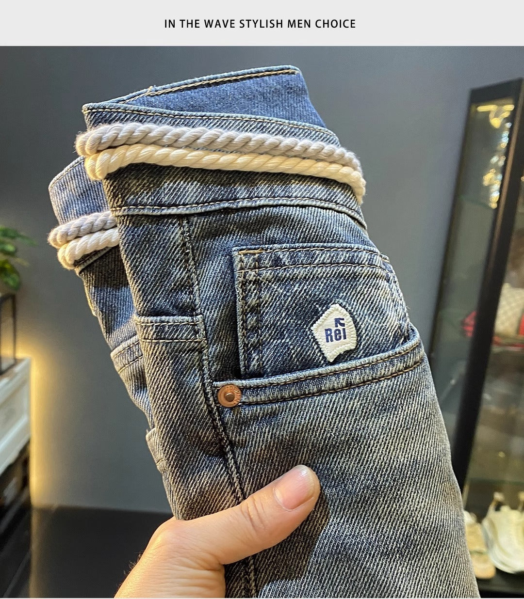 High-End Men's Jeans 2025 Autum New Slim-Fitting Small Straight Pants Trendy Brand Printed Casual Pants for Small Feet