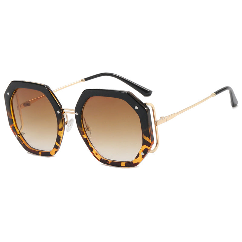 Polygon sunglasses for women, large-frame sunglasses, trendy European