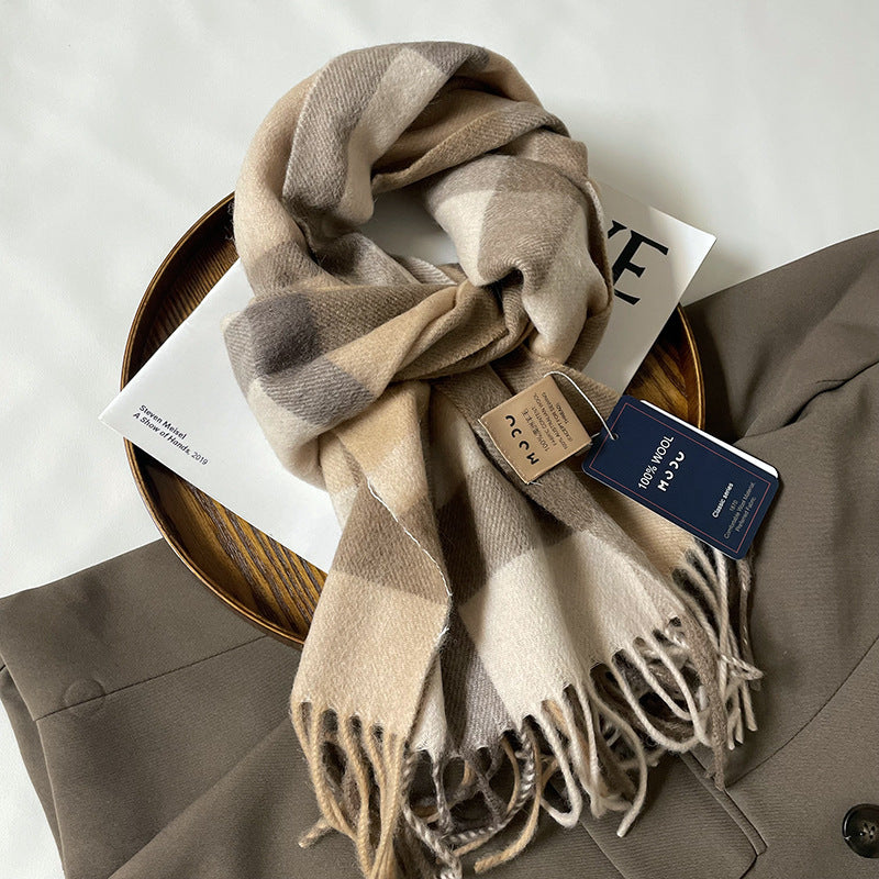 Autumn and Winter Australian Wool Scarf Classic British Scarf Women's Unisex Couple's Warm Scarf