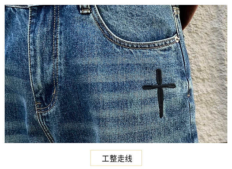 American Style Trendy Brand Ripped Jeans Men's Autumn New Duffy Handsome Trendy Niche Design Sense Loose Straight Long Pants