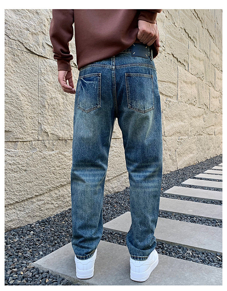 American Style Trendy Brand Ripped Jeans Men's Autumn New Duffy Handsome Trendy Niche Design Sense Loose Straight Long Pants
