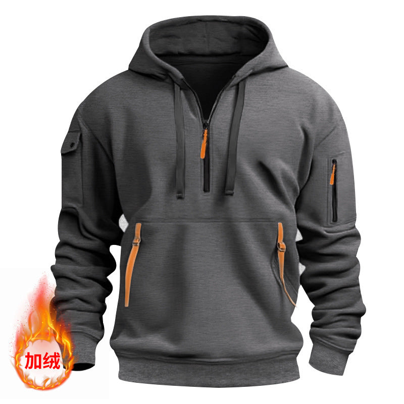 Cross-border Autumn and Winter Sports Sweater suit Men's Multi-pocket Zipper Hoodie Sportswear suit Sweater Light Plate