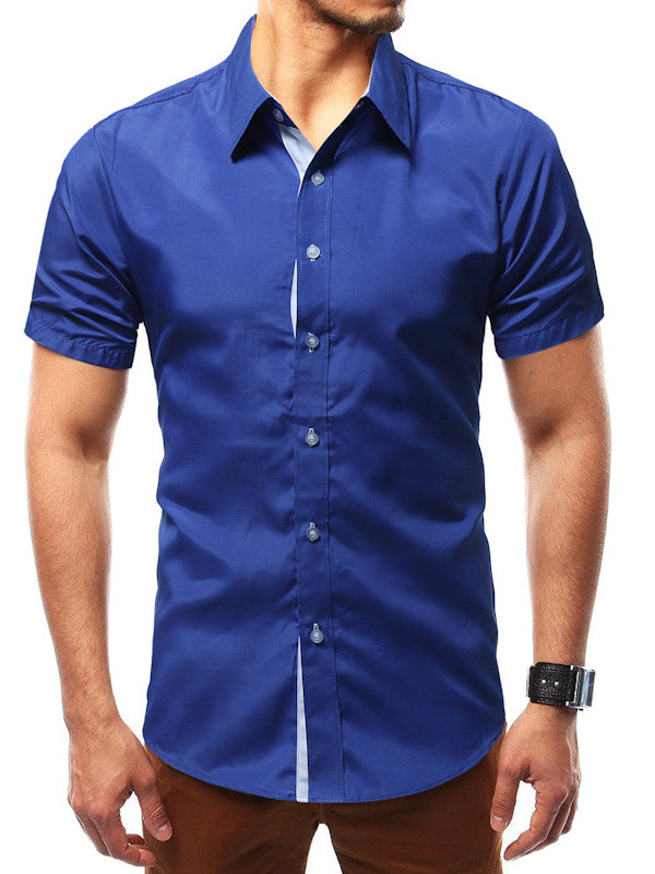 European and American Style Short-Sleeve Men's Shirts for Summer, Cross-Border Trade, Solid Color Trendy Casual Color-Blocked Ice-Feel Shirts, Wholesale