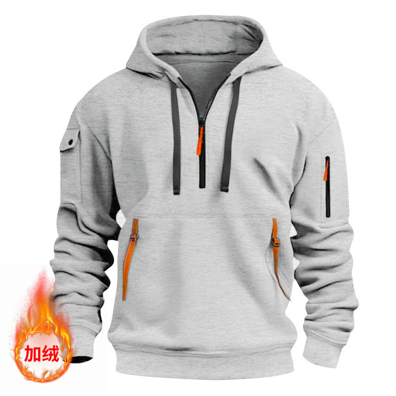 Cross-border Autumn and Winter Sports Sweater suit Men's Multi-pocket Zipper Hoodie Sportswear suit Sweater Light Plate