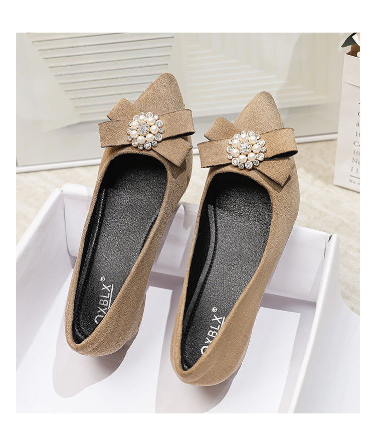 Women's Shallow Slip-On Shoes, 2026 Spring/Summer New Style, Suede with Rhinestones, Comfortable Pointed Toe High Heels, Chunky Heel Loafers