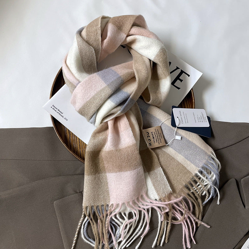Autumn and Winter Australian Wool Scarf Classic British Scarf Women's Unisex Couple's Warm Scarf