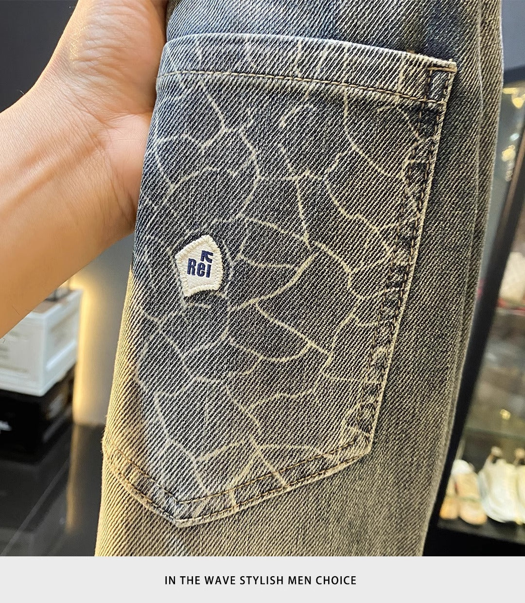 High-End Men's Jeans 2025 Autum New Slim-Fitting Small Straight Pants Trendy Brand Printed Casual Pants for Small Feet