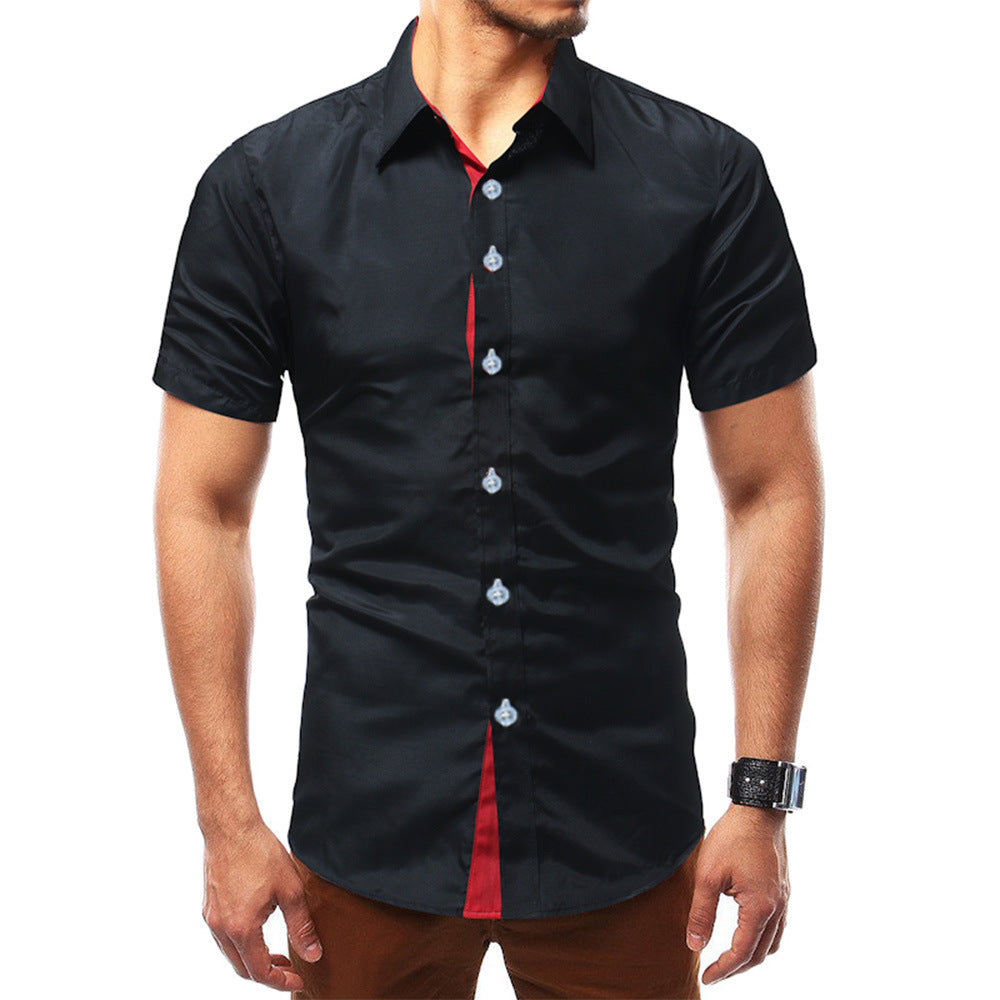 European and American Style Short-Sleeve Men's Shirts for Summer, Cross-Border Trade, Solid Color Trendy Casual Color-Blocked Ice-Feel Shirts, Wholesale