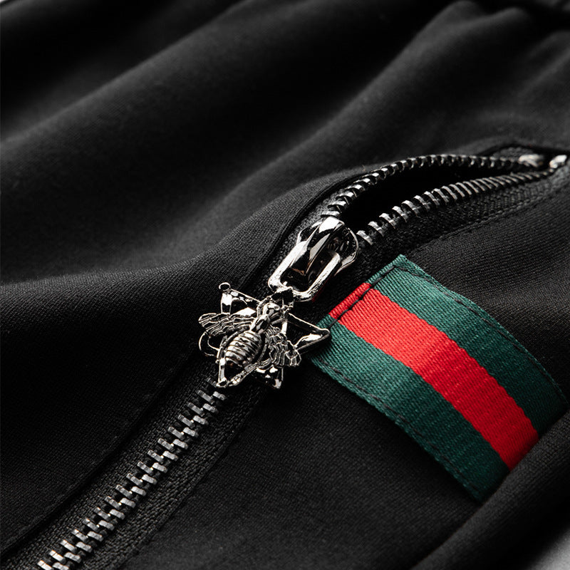 Casual Suit Men's Autumn New Roman Collar Embroidered Bee Jacket Fashionable Brand Youth Sportswear Two-piece Set