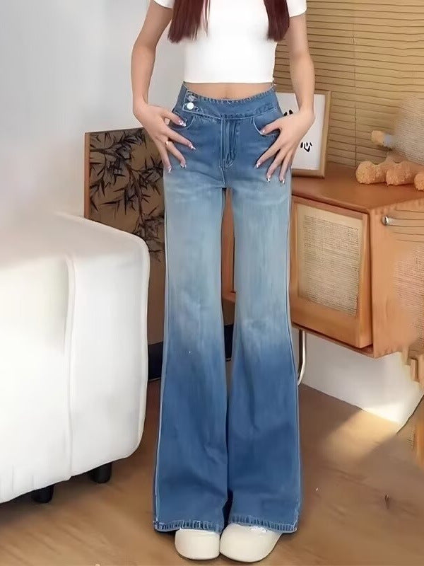 Big Bell Pants Women's Denim Wide Leg Pants Wide Leg 2024 Autumn High Waist Draping Fashion Gradient Floor Pants
