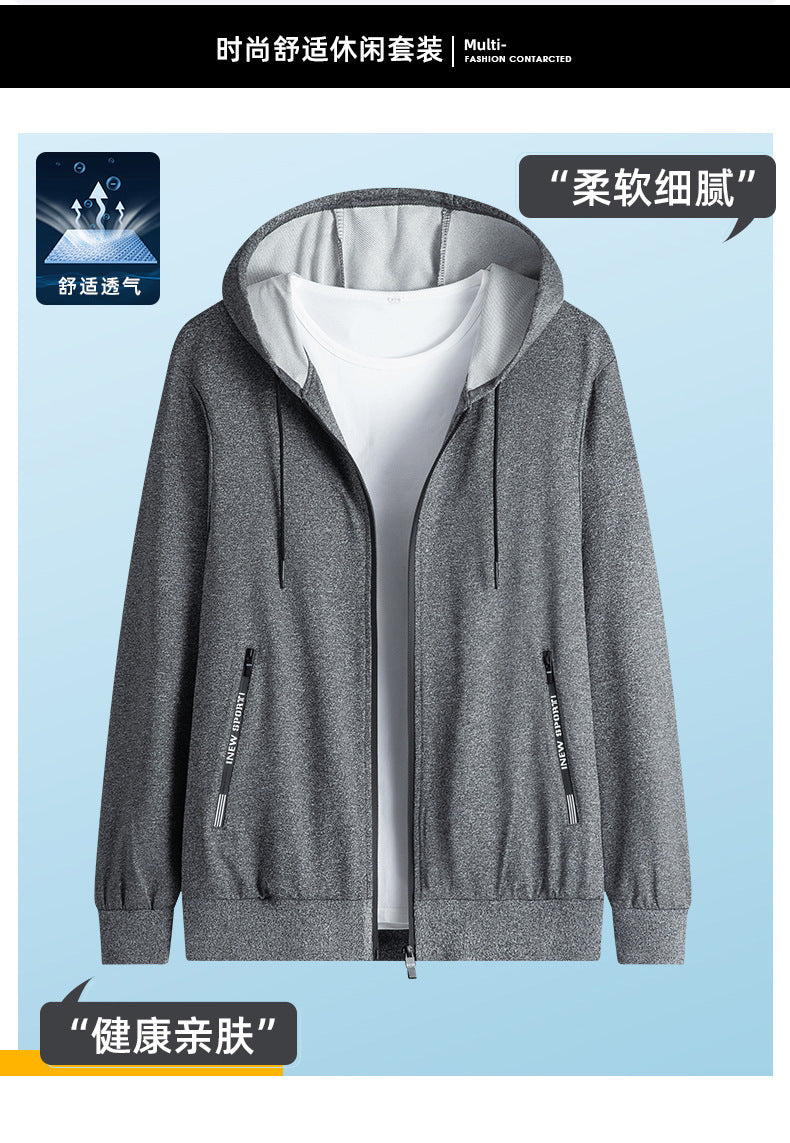 New men's suit spring and autumn hooded long sleeve plus size two suit leisure running sportswear