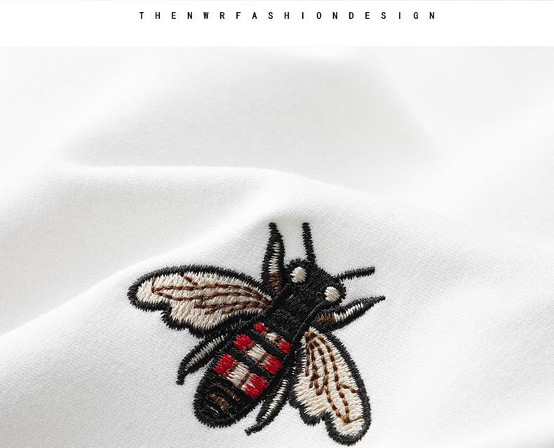 Casual Suit Men's Autumn New Roman Collar Embroidered Bee Jacket Fashionable Brand Youth Sportswear Two-piece Set