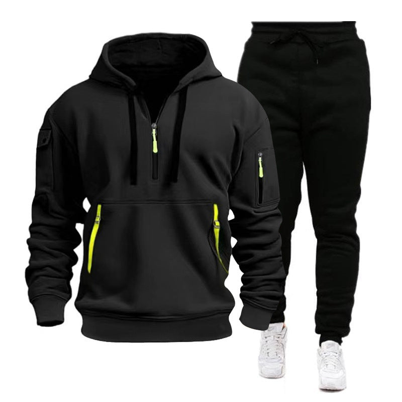 Cross-border Autumn and Winter Sports Sweater suit Men's Multi-pocket Zipper Hoodie Sportswear suit Sweater Light Plate