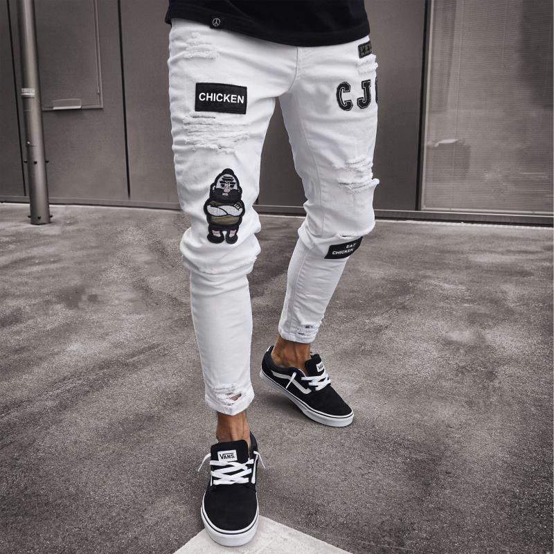 New Trendy European and American Slim-Fit Men's Jeans with Holes, Export Quality Slim-Fit Jeans for Wish Cross-Border Sales