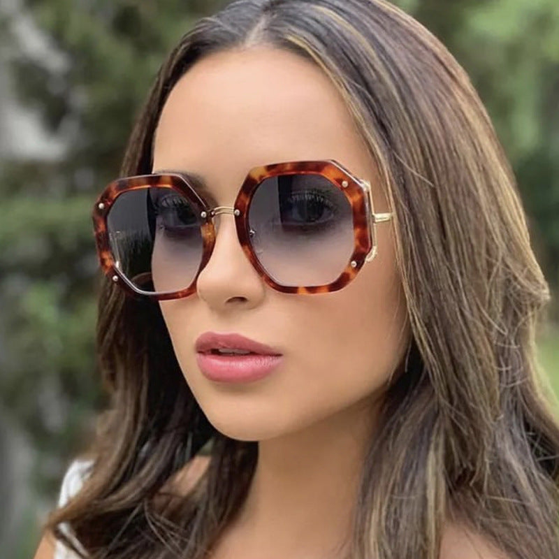 Polygon sunglasses for women, large-frame sunglasses, trendy European