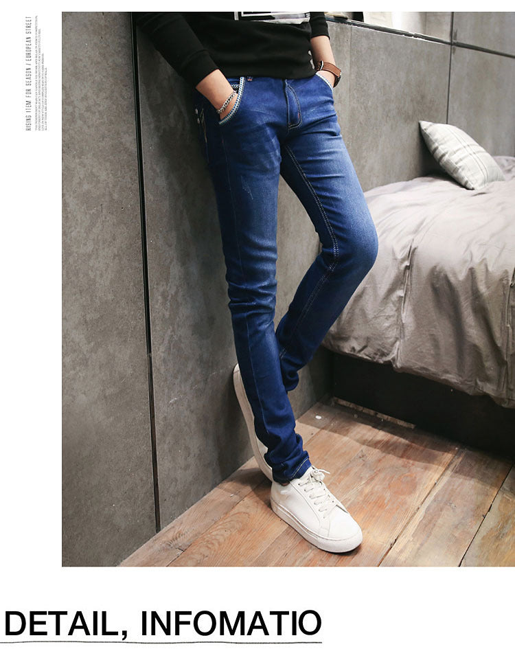 Summer Thin Jeans Men's Korean Style Slim-fit Youth Casual Nostalgic Stretch Handsome Trendy Brand Skinny Pants