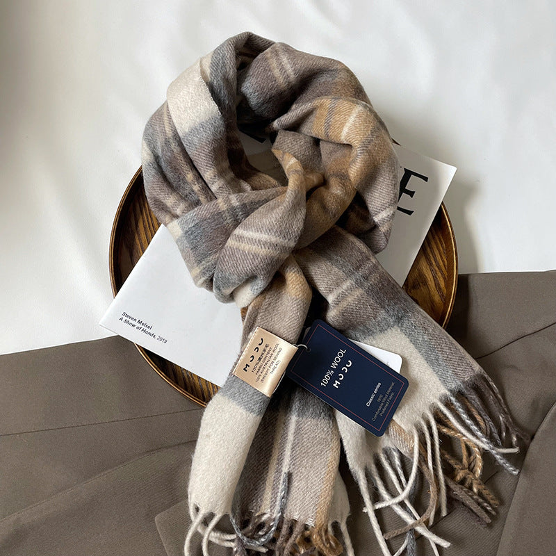 Autumn and Winter Australian Wool Scarf Classic British Scarf Women's Unisex Couple's Warm Scarf