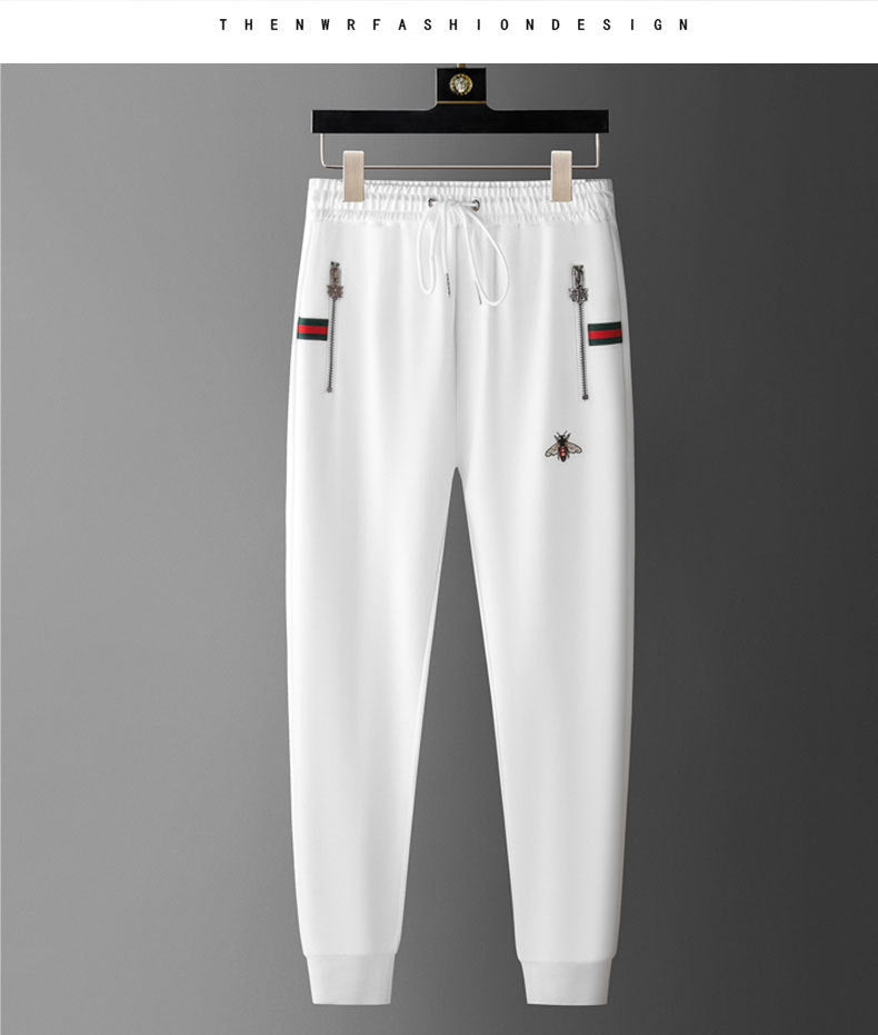 Casual Suit Men's Autumn New Roman Collar Embroidered Bee Jacket Fashionable Brand Youth Sportswear Two-piece Set