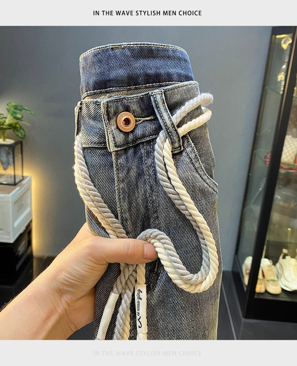 High-End Men's Jeans 2025 Autum New Slim-Fitting Small Straight Pants Trendy Brand Printed Casual Pants for Small Feet