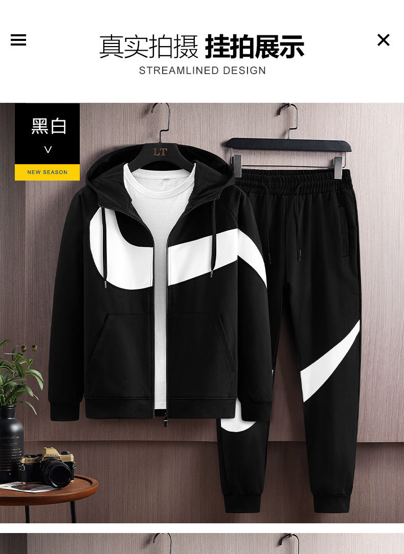 2024 Spring and Autumn Men's Sportswear Casual Suit Men's Hooded Cardigan Sportswear Running Suit Two-Piece Set for Boys
