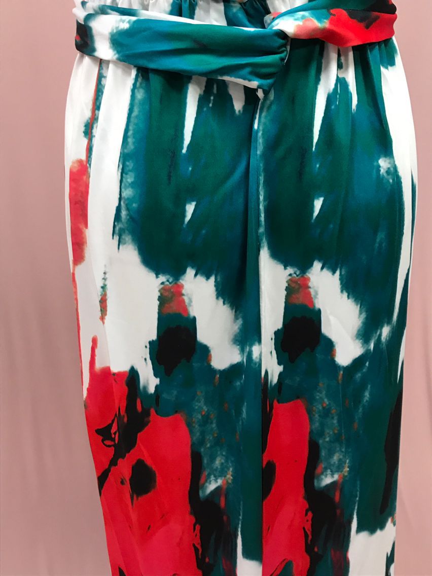 2025 Cross-Border Amazon Spring and Summer New European and American Fashion V Neck Suspender Printed Beach Dress Long Skirt