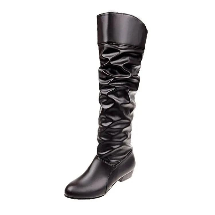 Autumn and Winter New Knee High Boots Women Designer Heel High Black Boots Women's Leather Boots Plus Size 35-43 Botas De Mujer