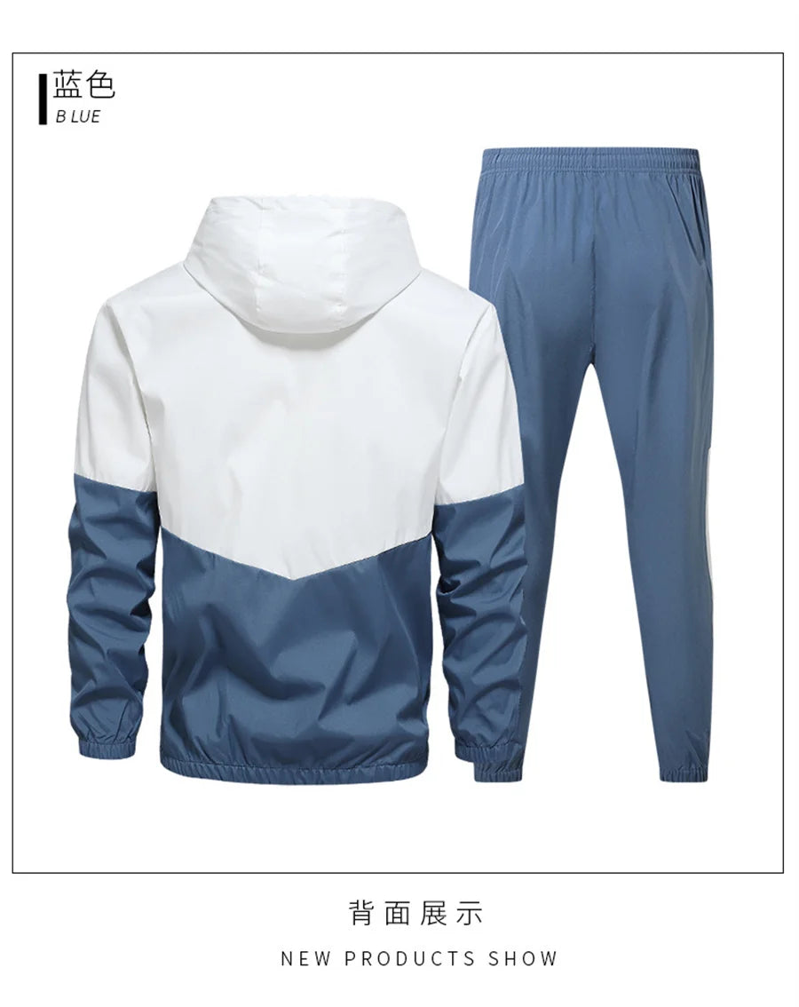 2026 Casual Joggers Patchwork Men Tracksuit Spring Autumn Hooded Zipper Jackets and Sweatpants 2 Pieces Suits Male Sportswear