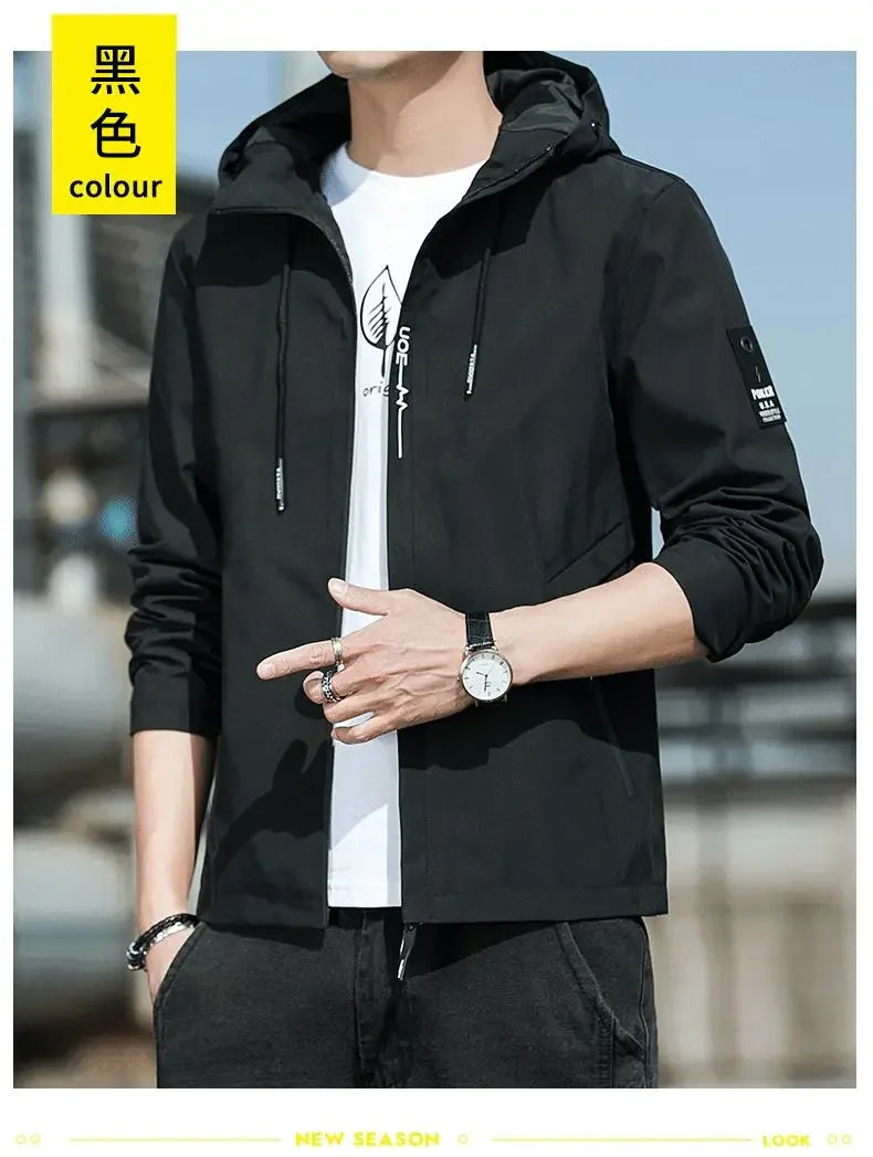 NewMen Long Sleeve Hip Hop Streetwear Coats Spring Men's Bomber Jackets Fashion Korean with Hood Golf Windbreaker Aviator Jacket