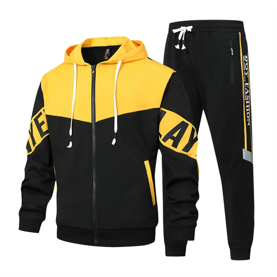 2026 New Men's Zipper Cardigan and Pants High-end 2 Piece Set Casual Sportswear Spring Autumn Printed Tracksuit Hooded Clothes