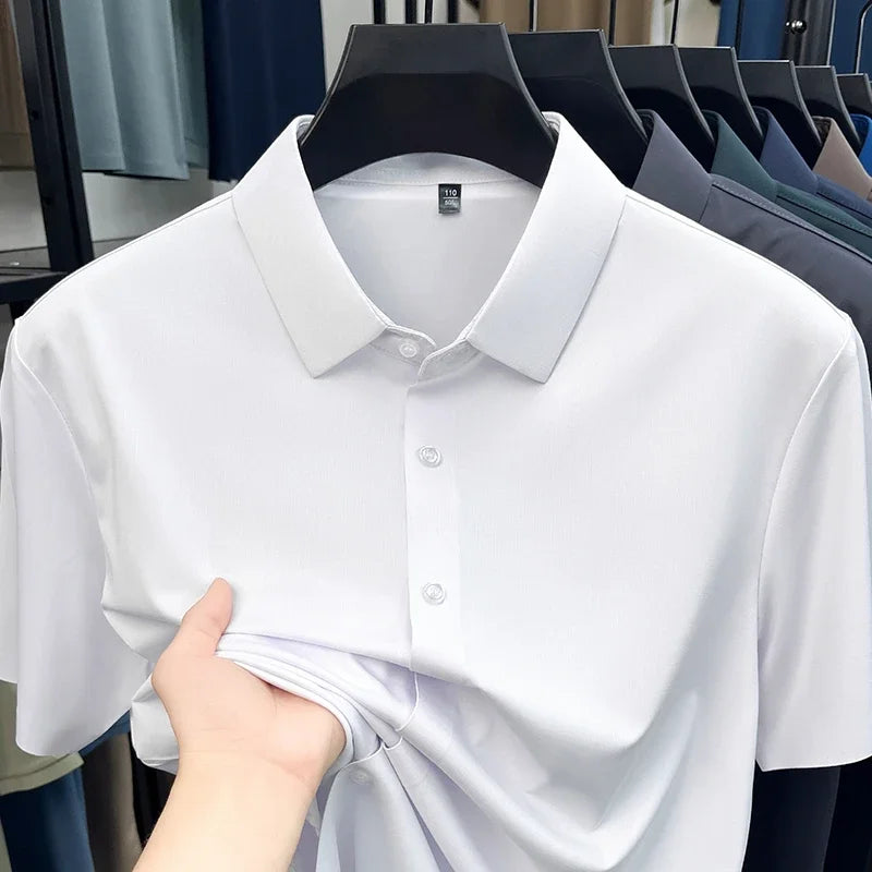 Mens Summer Business Short Sleeved Shirt Seamless Construction High Stretch Easy Care for AllDay Comfort