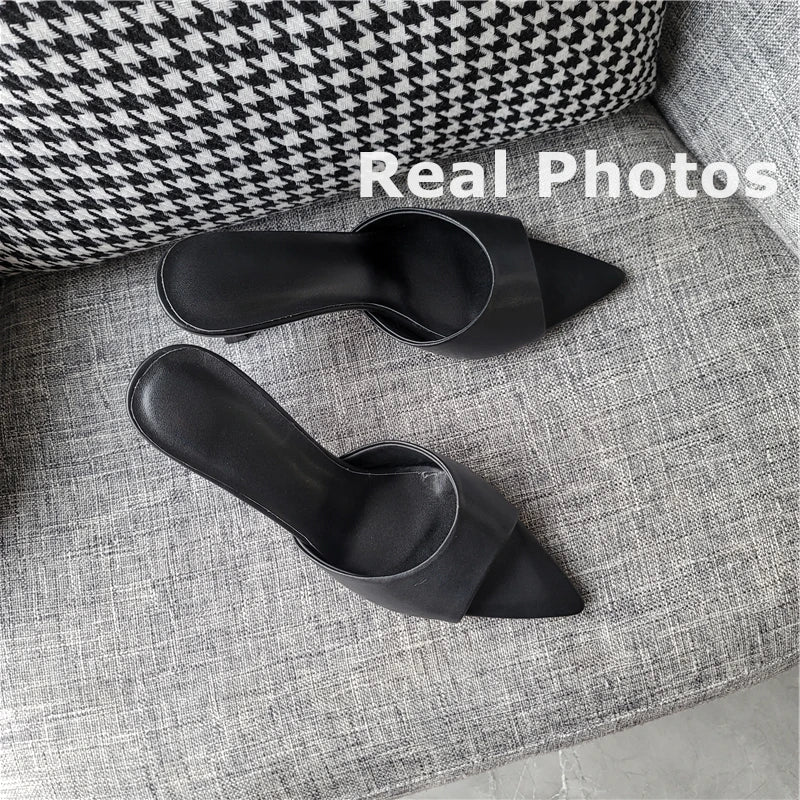 FEDONAS Ins Big Size Women Genuine Leather High Heels Sandals Sexy Pointed Toe Party Wedding Summer Shoes Prom Pumps