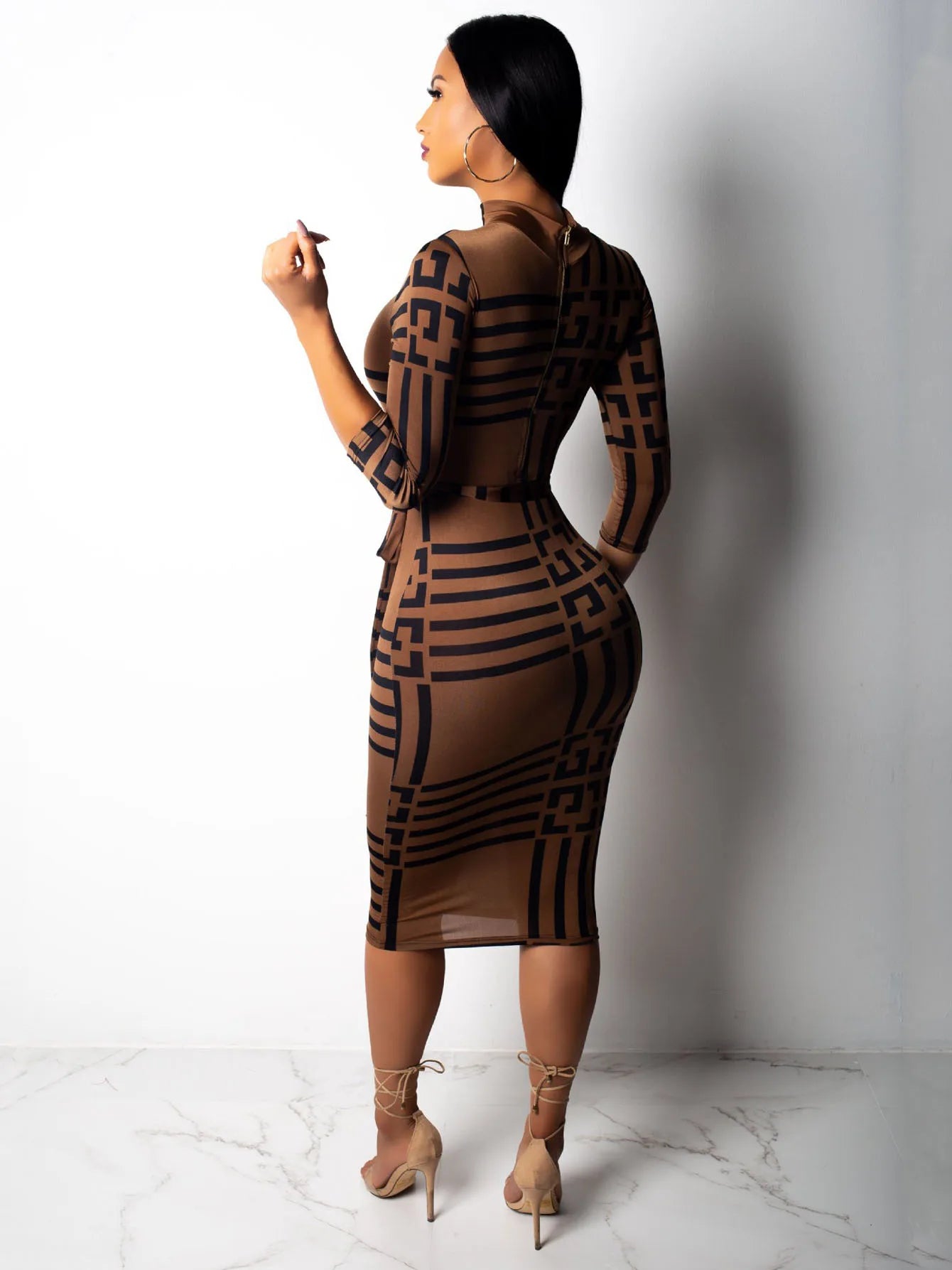 Fashion Women Spring Fall Elegant Dress Long Sleeve Sexy Mini Bandage Dresses Letter Print Midi Dress