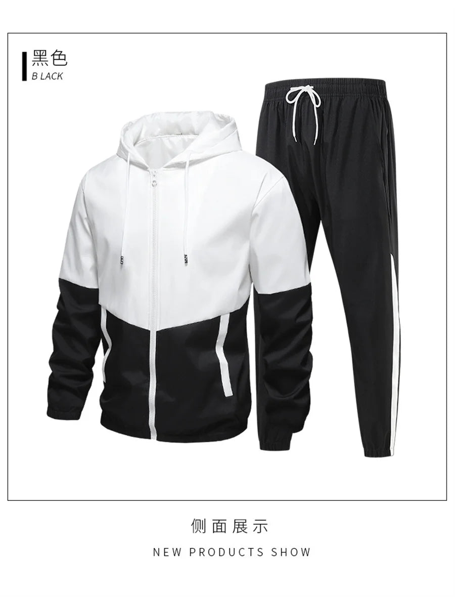 2026 Casual Joggers Patchwork Men Tracksuit Spring Autumn Hooded Zipper Jackets and Sweatpants 2 Pieces Suits Male Sportswear