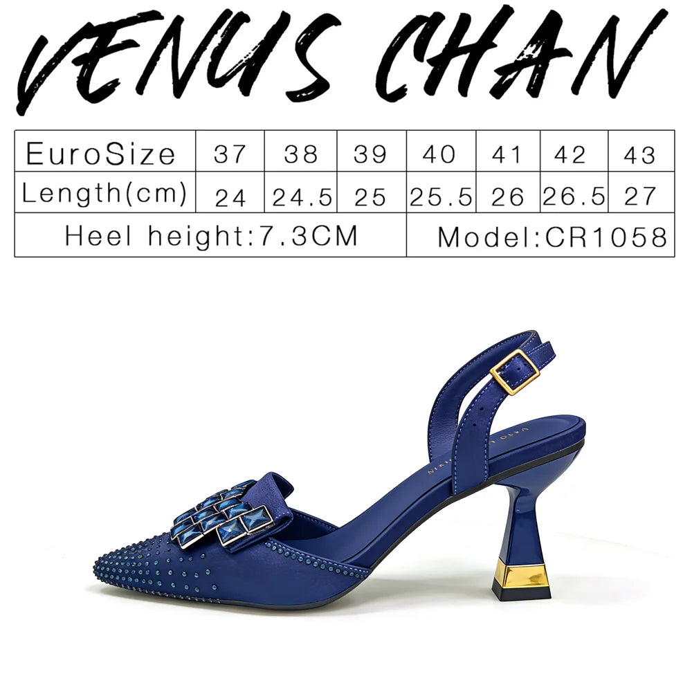 Venus Chan 2026 INS Italy Elegant Rhinestone Pointed Toe High Heels & Matching Bag Set - Perfect for Women's Parties & Weddings