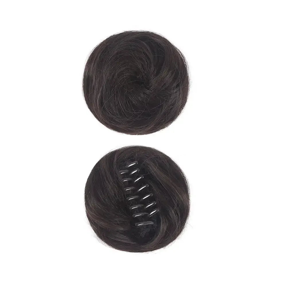 Girls Curly Scrunchie Chignon Band Brown Black Synthetic Hair Ring Wrap On Messy Bun Ponytails Straight Hair Tie